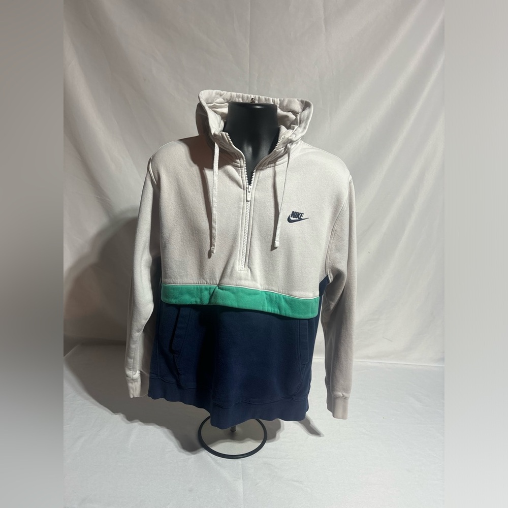 Nike Men's Colorblock Club Fleece 1/2 Zip Hoodie - White/Teal/Navy Size Large